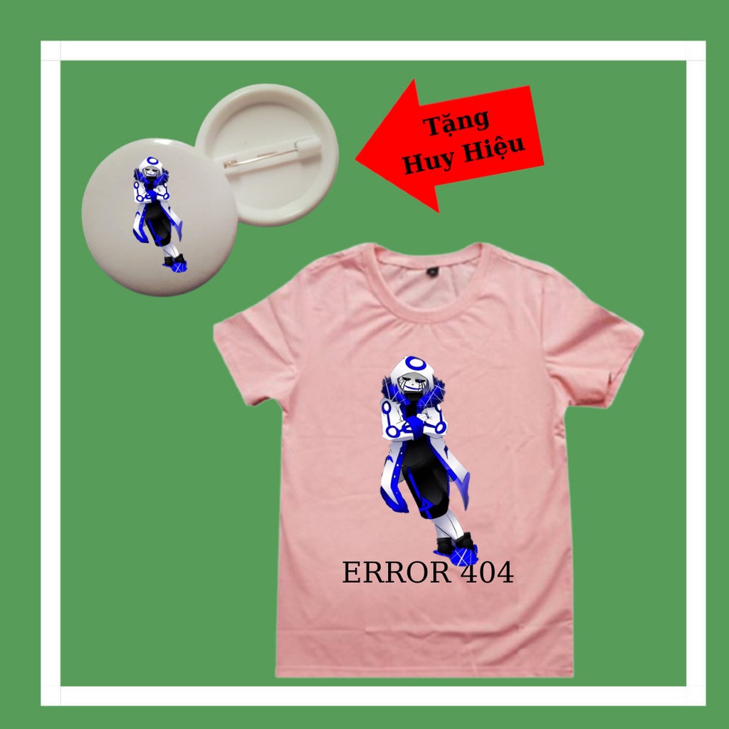 Áo thun bé trai mẫu Error 404 Sans Undertale ngắn tay, đủ size áo, Huy Hiệu Error 404