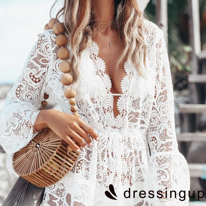 Đầm ngắn tay phối ren thời trang cho nữ