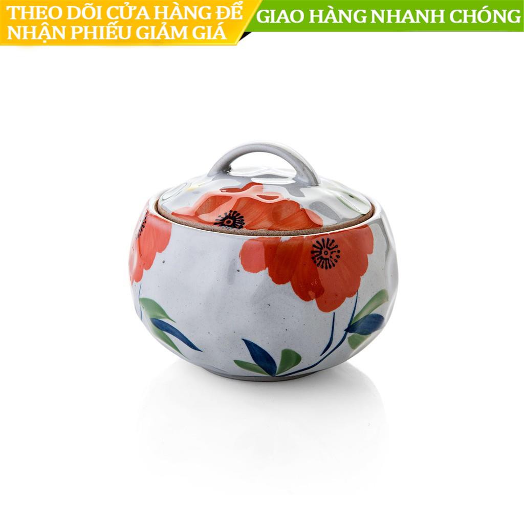 【ready stock】Chén sứ nhỏ có nắp đậy họa tiết trang nhã phong cách Nhật Bản