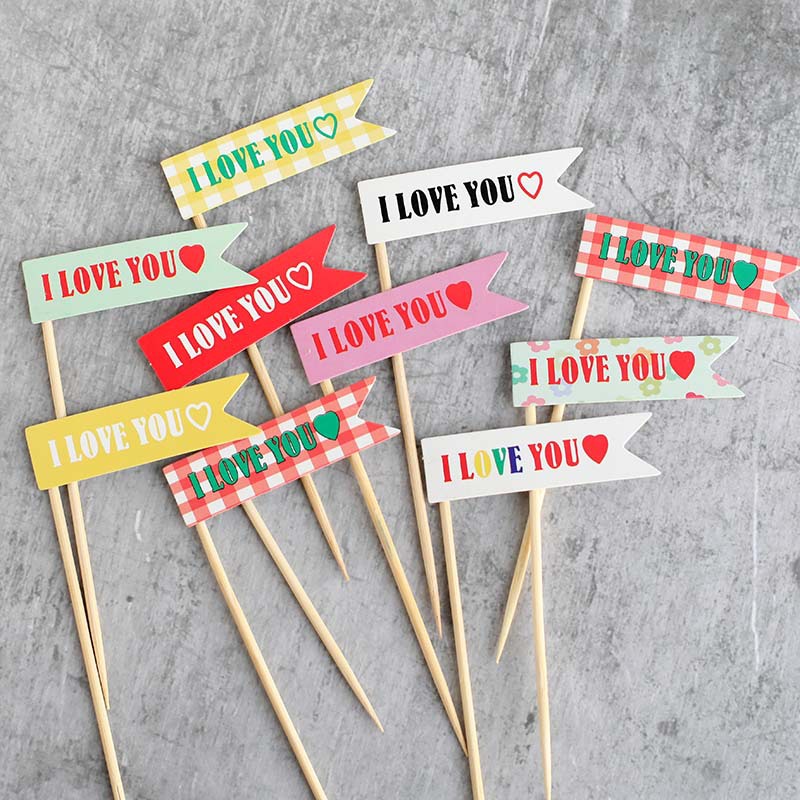 Phụ Kiện Cắm Trang Trí Bánh Kem Sinh Nhật / Lễ Tình Nhân Phong Cách Hàn Quốc ins i love you retro