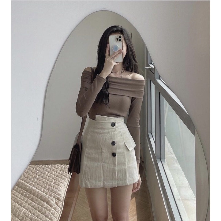 Áo trễ vai tăm vintage chất co giãn mềm nhẹ freesize 40-65kg mặc đẹp Yoomeclothing ( ảnh tại shop )