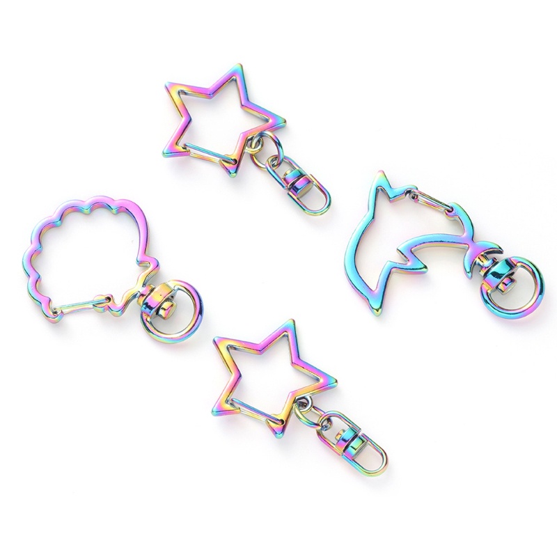 Set 10 Móc Khóa Hình Trái Tim / Ngôi Sao Màu Cầu Vồng Bằng Kim Loại
