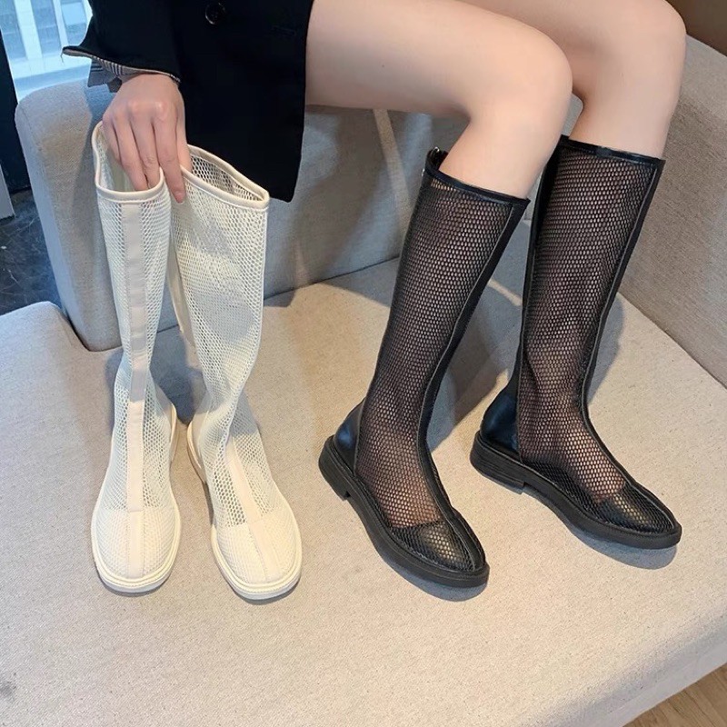 Boots lưới ulzzang cổ cao dưới gối đế bệt