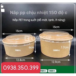 tô giấy Kraft kèm nắp cao cấp 750ml 1000ml