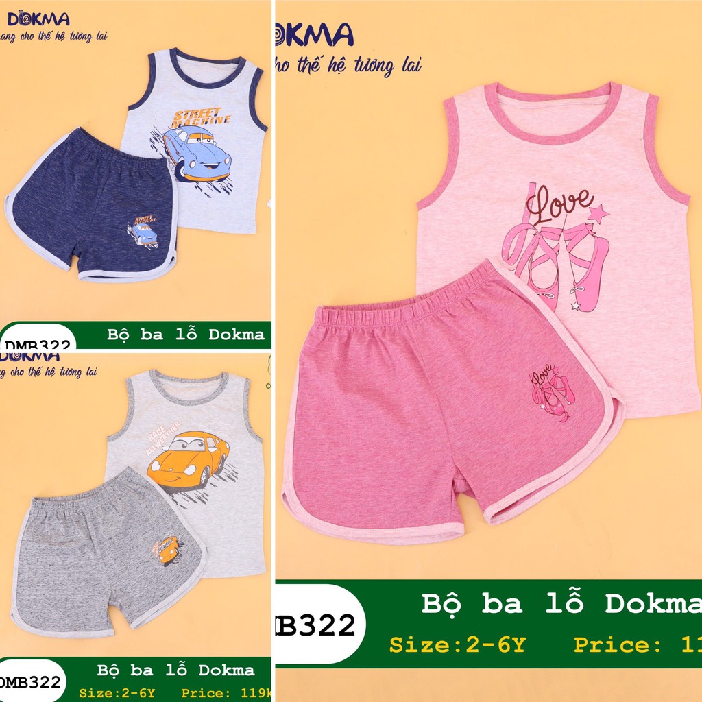 Bộ quần áo ba lỗ cho bé size kids Dokma (2-6T)