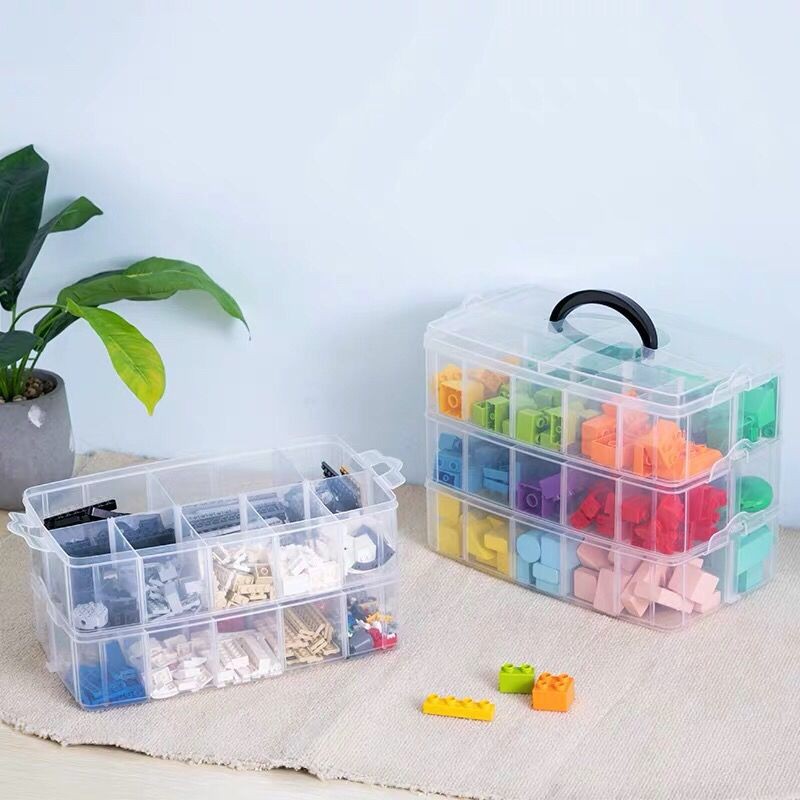 Hộp lưu trữ Lego trong suốt nhiều lớp có thể tháo rời khối lắp ráp di động đồ chơi bằng nhựa
