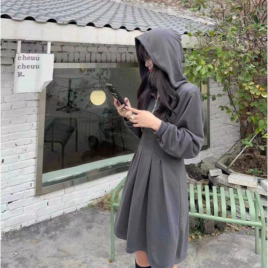 Đầm nữ Perty tay dài cổ V thời trang mùa thu phong cách Hàn Quốc