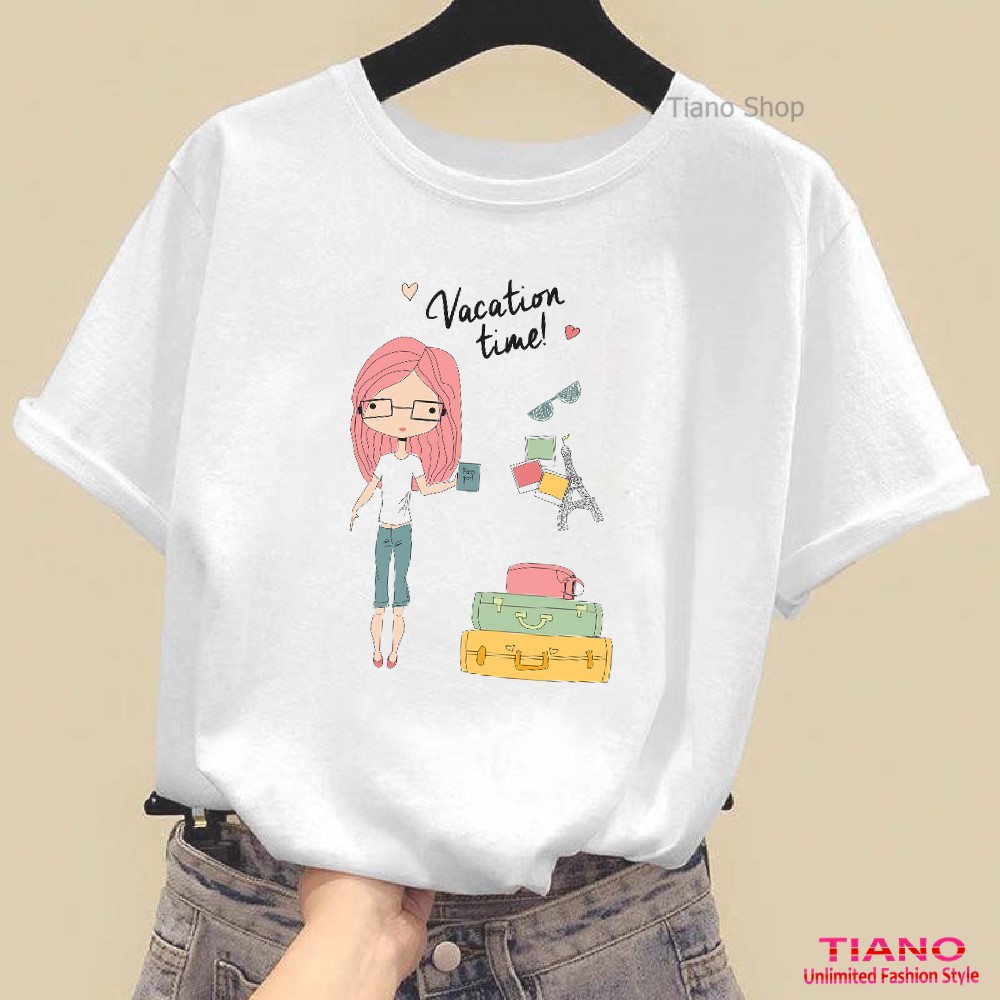Áo Thun Tay Ngắn Vacation Time AT-017 - Tiano - Áo Thun Nam - Áo Thun Nữ - Phù Hợp Mọi Vóc Dáng