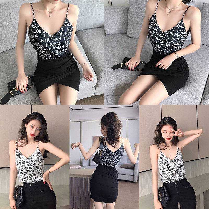 Áo Hai Dây Cổ Chữ V In Chữ Thời Trang Mùa Hè Mới Cho Nữ