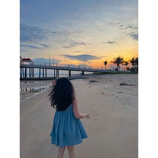 KIEEU - Đầm babydoll linen xoè màu xanh Vitamin Blue dress