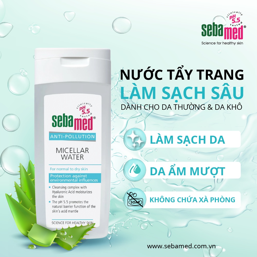 Tẩy trang dành cho Da thường &amp; Da Khô Sebamed Anti Pollution Micellar Water – Normal To Dry Skin pH5.5 (200ml)