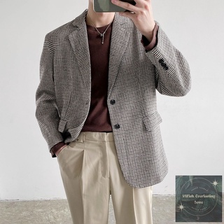 Sẵn Nâu-L(Hàng Đẹp)Ảnh thật 6 hình cuối-2W178.Áo blazer nam houndstooth thu đông phong cách Hàn Quốc