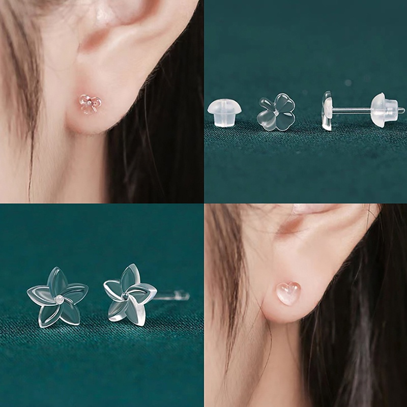 Dụng Cụ Xỏ Khuyên Tai Mini Bằng Nhựa Trong Suốt Chống Nghẹt