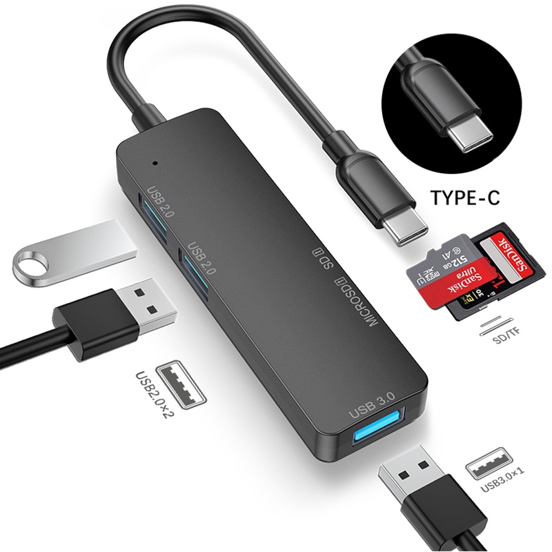 Bộ Chia Cổng USB 3.0 Type C 5 Trong 1 Với Khe Đọc Thẻ TF SD Cho Macbook Pro 13 15 Air PC