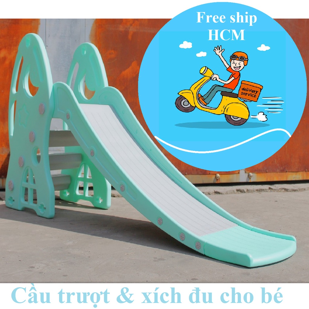 [ FREESHIP HCM ] TẶNG KÈM BÓNG RỔ - MUA BỘ CẦU TRƯỢT &amp; XÍCH ĐU CHO BÉ TỪ 1-6 TUỔI MẪU MỚI NHẤT