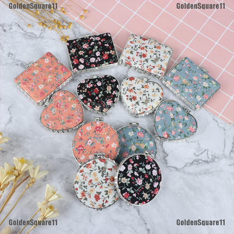 Hộp Đựng Mỹ Phẩm Hai Mặt Thiết Kế Nhỏ Gọn Họa Tiết Hoa Phong Cách Vintage