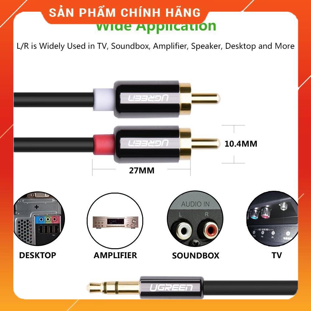 Dây Audio 3,5mm ra 2 đầu RCA Hoa sen UGREEN AV116 Hãng Phân Phối Chính Thức dailyphukien