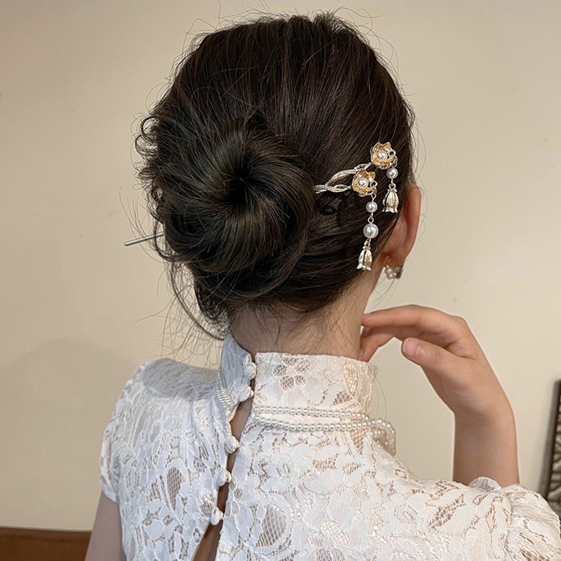 Trâm Cài Tóc Hình Hoa Đính Ngọc Trai Phong Cách Trung Hoa Cổ Điển Thời Trang