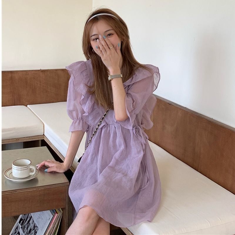 Đầm tay ngắn dáng chữ A phong cách thời trang mùa hè mới 2021