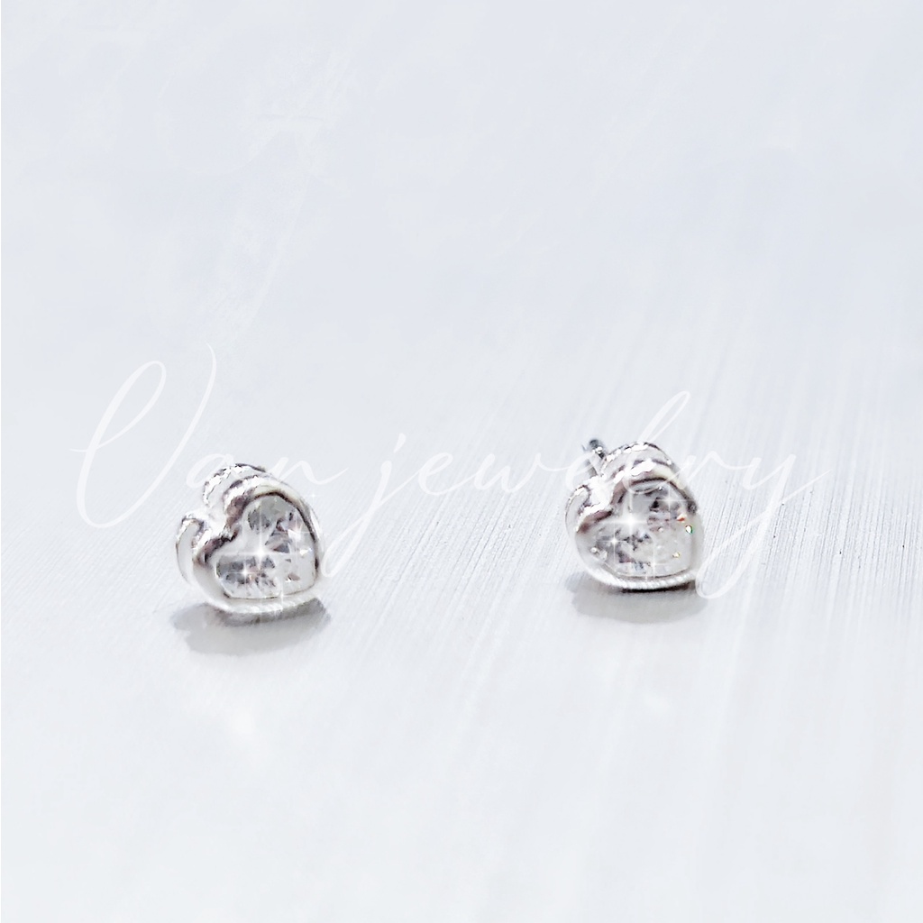 Bông tai bạc Nụ tim 4li đế bạc bọc đá sáng bóng chắc chắn Van Jewelry V10767