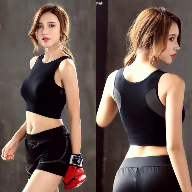 Áo bra tập Gym Yoga Aerobic phối lưới có mút ngực lót trong, mặc tôn dáng, vải co giãn, thấm hút mồ hôi A12