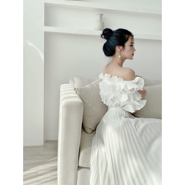 Đầm dự tiệc trễ vai Cúp ngực bèo tùng xếp ly xoè cực dễ thương - LITA DRESS | BigBuy360 - bigbuy360.vn