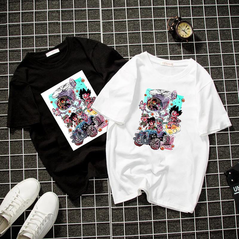 Áo thun unisex form rộng họa tiết hoạt hình goku vải dày mịn 2019T1763