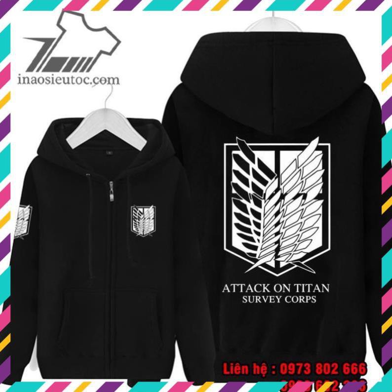 Áo khoác áo Hoodie in hình attack on Titan đẹp giá rẻ chất lượng / sp bán chạy + Tặng kèm 1 áo thun