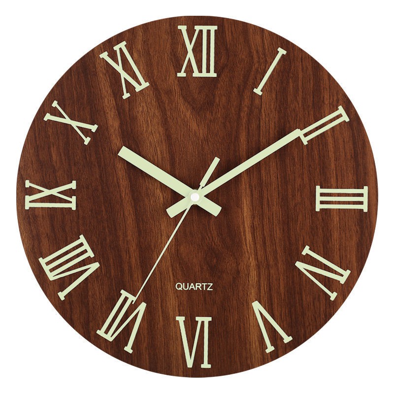 Năm 2021 mớiRoom Luminous Wall Clock Phòng ngủ Ultra Đồng hồ yên tĩnh khách treo tường huỳnh quang bằng gỗ cực kỳ đơ