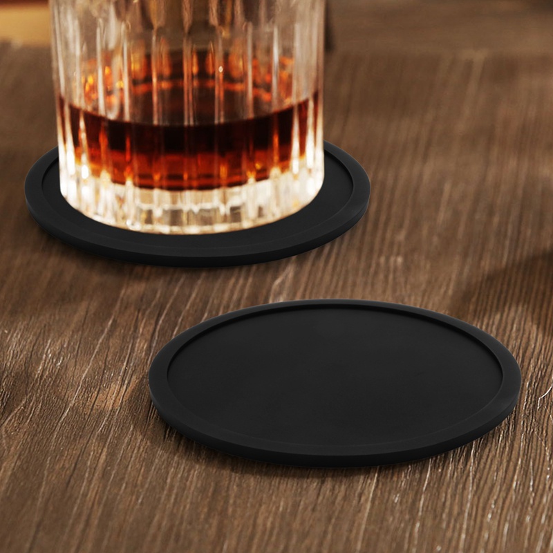 Bộ 8 Đế Lót Ly Hình Tròn Màu Đen Bằng Silicone Mềm Chống Trượt