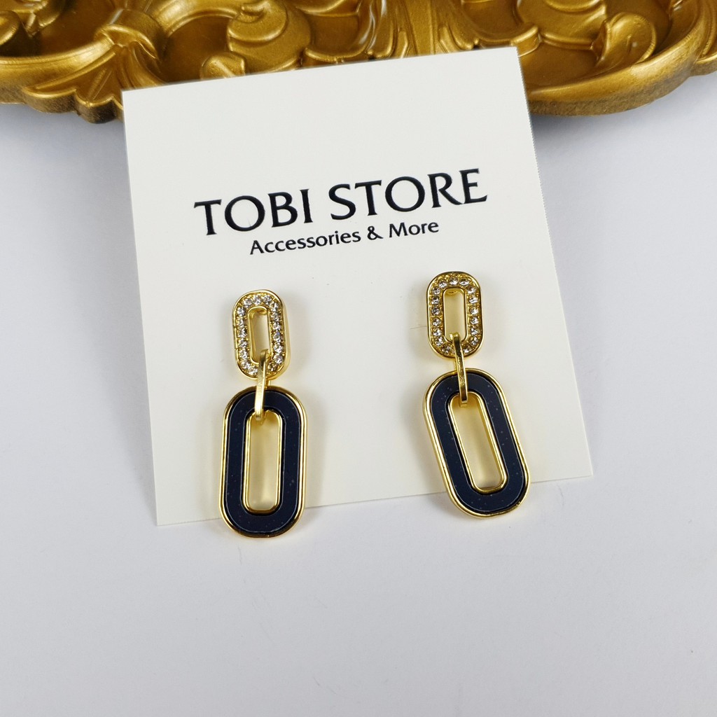 Khuyên tai nữ bông tai hình học dáng dài cá tính đính đá sang trọng TB204 TOBI STORE