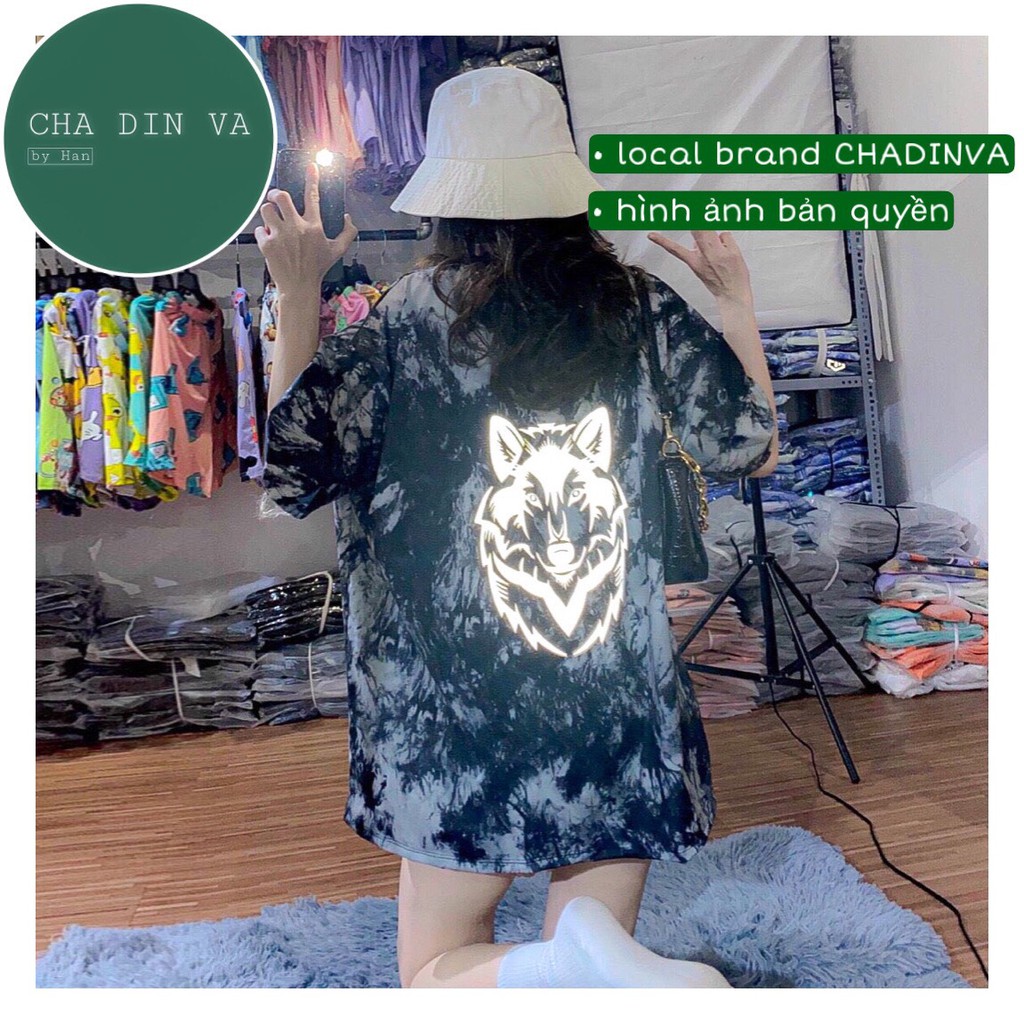 Áo phản quang Unisex Nam Nữ From rộng tay lỡ, loang màu phản quang hình sói ❤ Made in CHADINVA