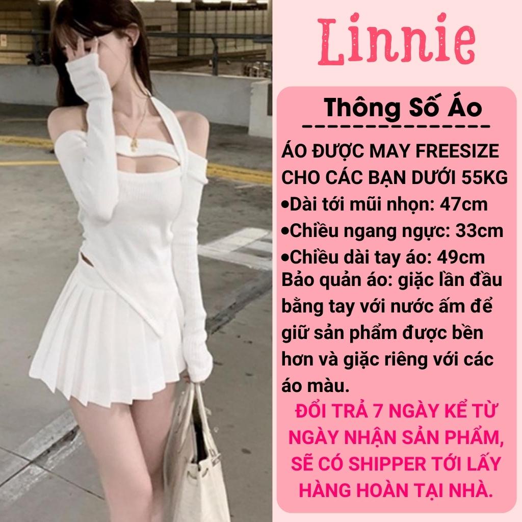 Áo Croptop Dài Tay Nữ Kiểu Ôm Body Khoét Ngực Linnie - Áo Kiểu Nữ Tay Dài TRỄ VAI Vạt Chéo Chất Len Tăm Siêu Xinh | BigBuy360 - bigbuy360.vn