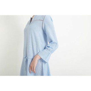 [Mã WANAAA giảm 20% tối đa 100k đơn 150k] [MOMOCO] Váy boho dài tay cổ xẻ kẻ sọc