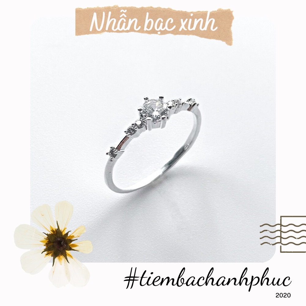 Nhẫn bạc nữ, bạc ta thật s950 đính đá chuẩn xịn, cam kết sáng đẹp không xỉn màu - Mã TSJ03