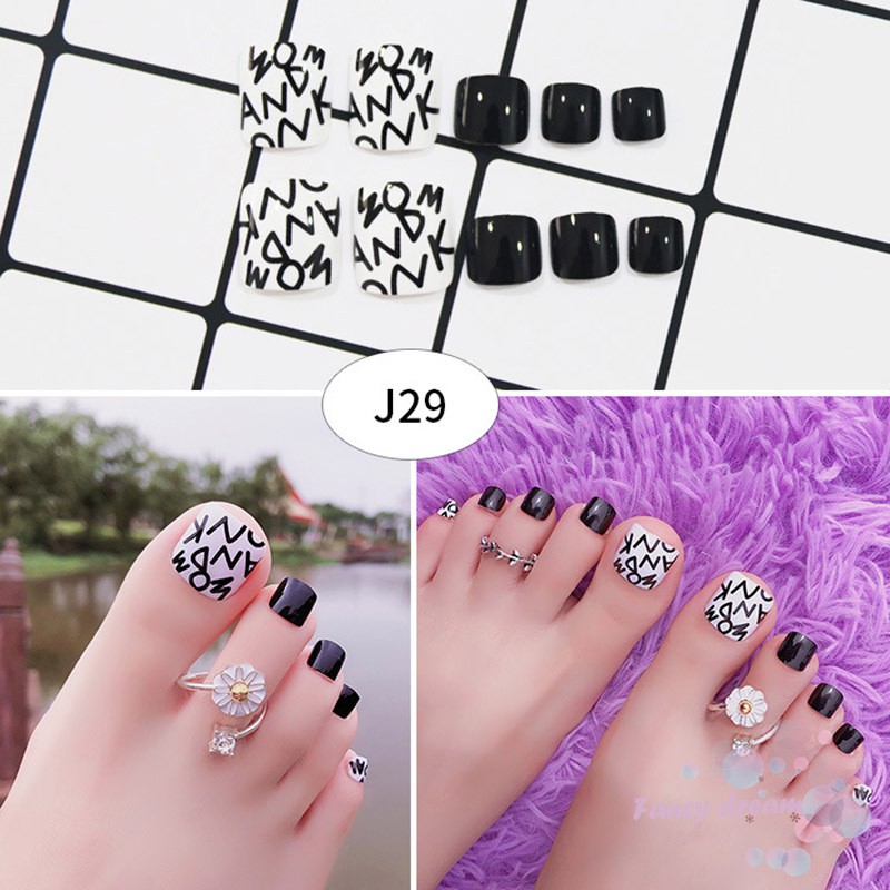 Set 24 móng chân giả nhiều họa tiết độc đáo kèm keo dán tiện dụng cho nữ