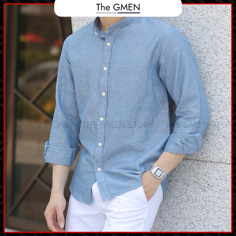 [Giảm 10% Mã SKMLTSM12] Áo sơ mi tay dài The GMEN Linen cổ trụ chất liệu linen mềm mại, thoáng mát giá tốt