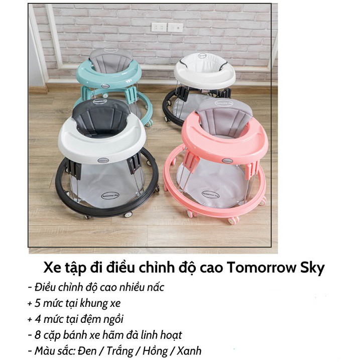 Xe tròn tập đi, xe tập đi cho bé THAY ĐỔI ĐỘ CAO có Khay Ăn Dặm gấp gọn Tomorrow Sky