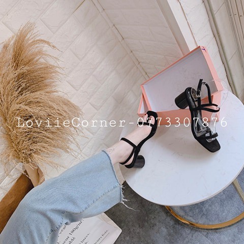SANDAL CAO GÓT LOVIIECORNER - SANDAL GÓT VUÔNG 5 PHÂN - GIÀY CAO GÓT ĐẾ VUÔNG 5P - SANDAL NỮ 5 PHÂN DÂY MẢNH G190477