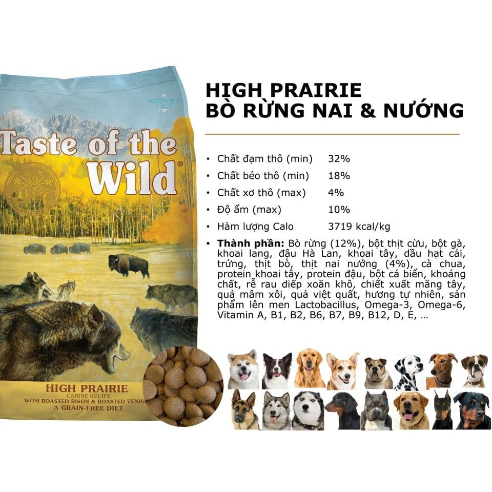 Thức Ăn Cho Chó - Taste Of The Wild (Bao 500g & 2kg) - Hỗ Trợ Mượt Lông, Cơ Khớp, Hệ Tiêu Hoá, Hệ Miễn Dịch Khoẻ Mạnh