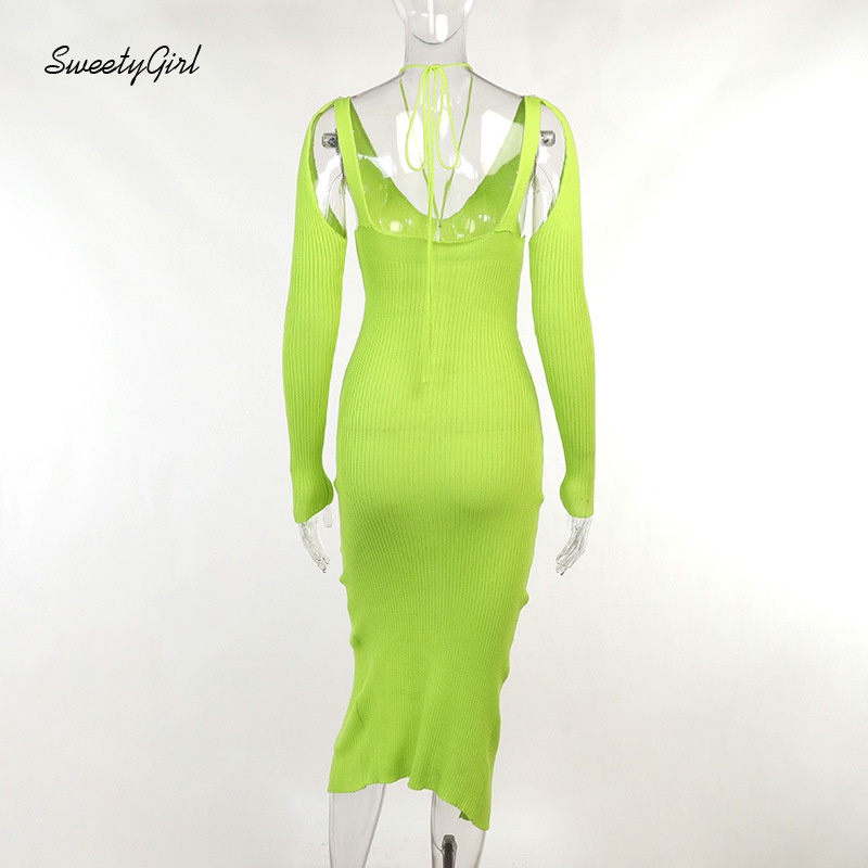 Đầm Maxi Cổ Tròn Tay Dài Eo Thấp Màu Xanh Lá Sáng Thời Trang 2022 Cho Nữ