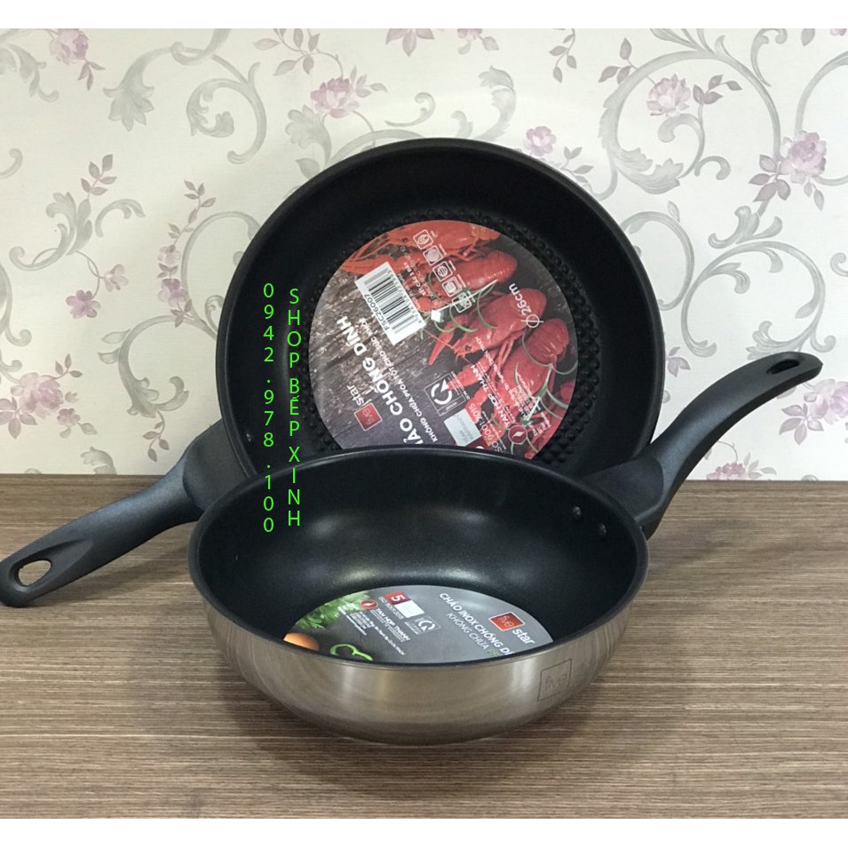 Bộ 2 chảo chống dính bếp từ Fivestar 24cm / 26cm / 28cm ( chảo chiên &amp; chảo sâu lòng ) , tặng 1 sạn dừa