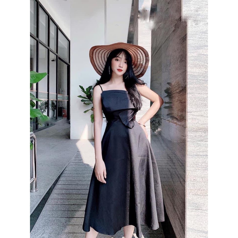 SẴN🔥Váy lụa 2 dây cổ đổ phi, Taftar hàn cao cấp