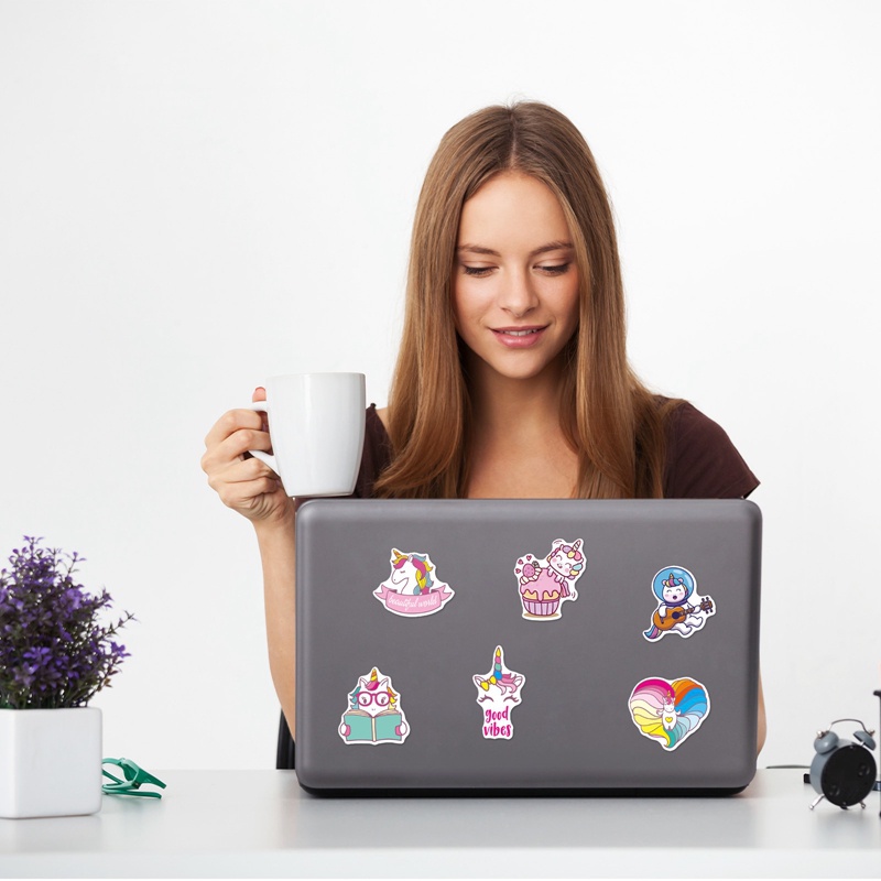 Bộ 100 Miếng Dán Vinyl Hình Kỳ Lân Dễ Thương Dùng Trang Trí Laptop