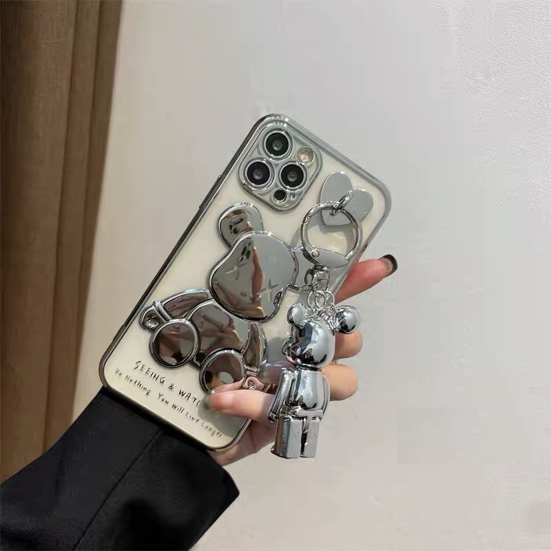 Ốp điện thoại mềm trong suốt in hình gấu có móc khóa thích hợp cho iphone 12 11 pro max xs xr x 7plus 13 promax