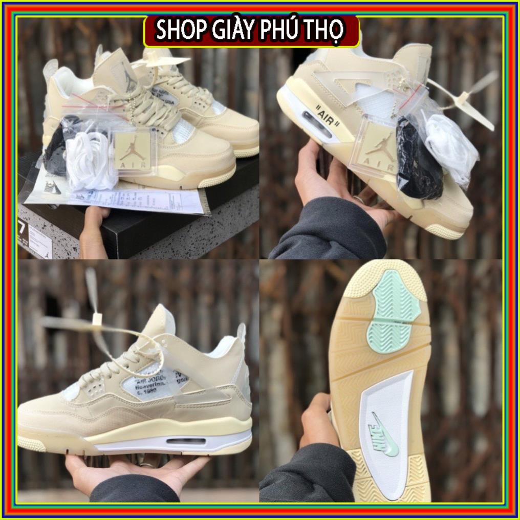 Giày air Jordan 4 retro off white sail , Giày sneaker JD4 high màu kem siêu hot mới nhất tặng Full box bill + 3 dây