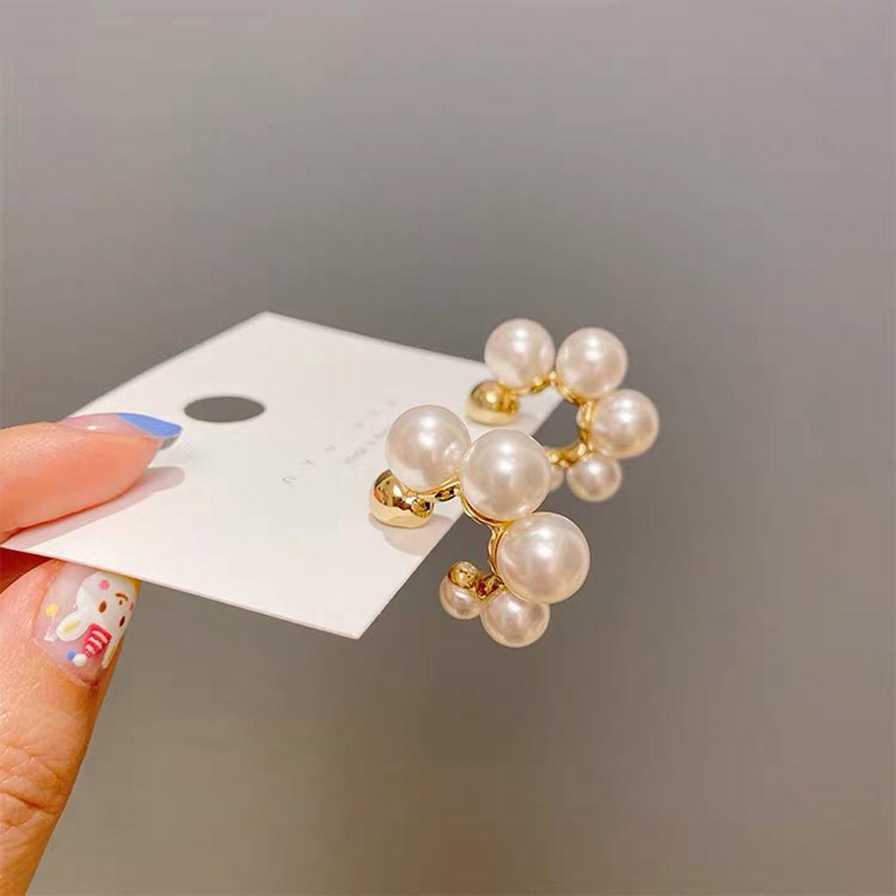 QQMALL Bông Tai Mạ Bạc 925 Hình Tròn Đính Ngọc Trai Thanh Lịch Dành Cho Nữ