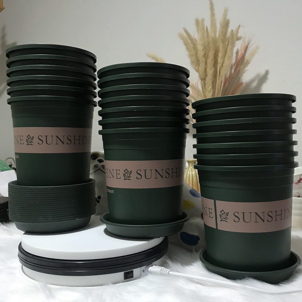 Chậu nhựa trồng cây cảnh, CẮM ĐÀO, MAI, QUẤT HOA LAN NGÀY TẾT SUN SHINE CÓ ĐĨA LÓT ĐÁY NHIỀU KÍCH THƯỚC, để bàn, decor