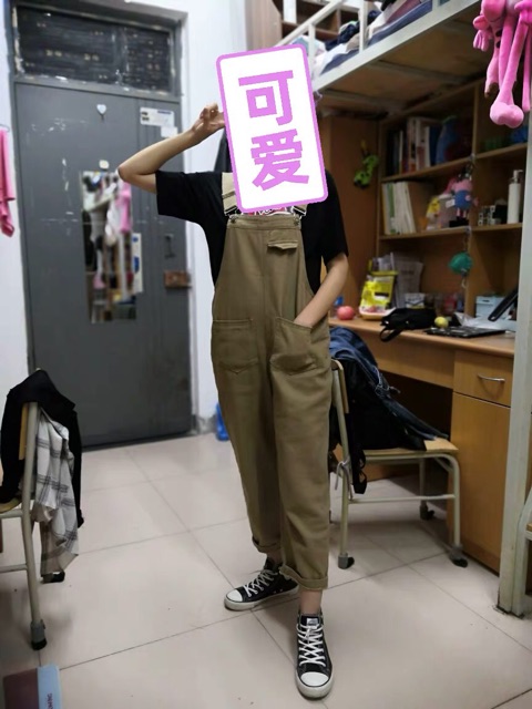 [KÈM ẢNH THẬT + SẴN] quần yếm kaki dài túi ngực ulzzang hàn quốc basic màu be đậm | BigBuy360 - bigbuy360.vn