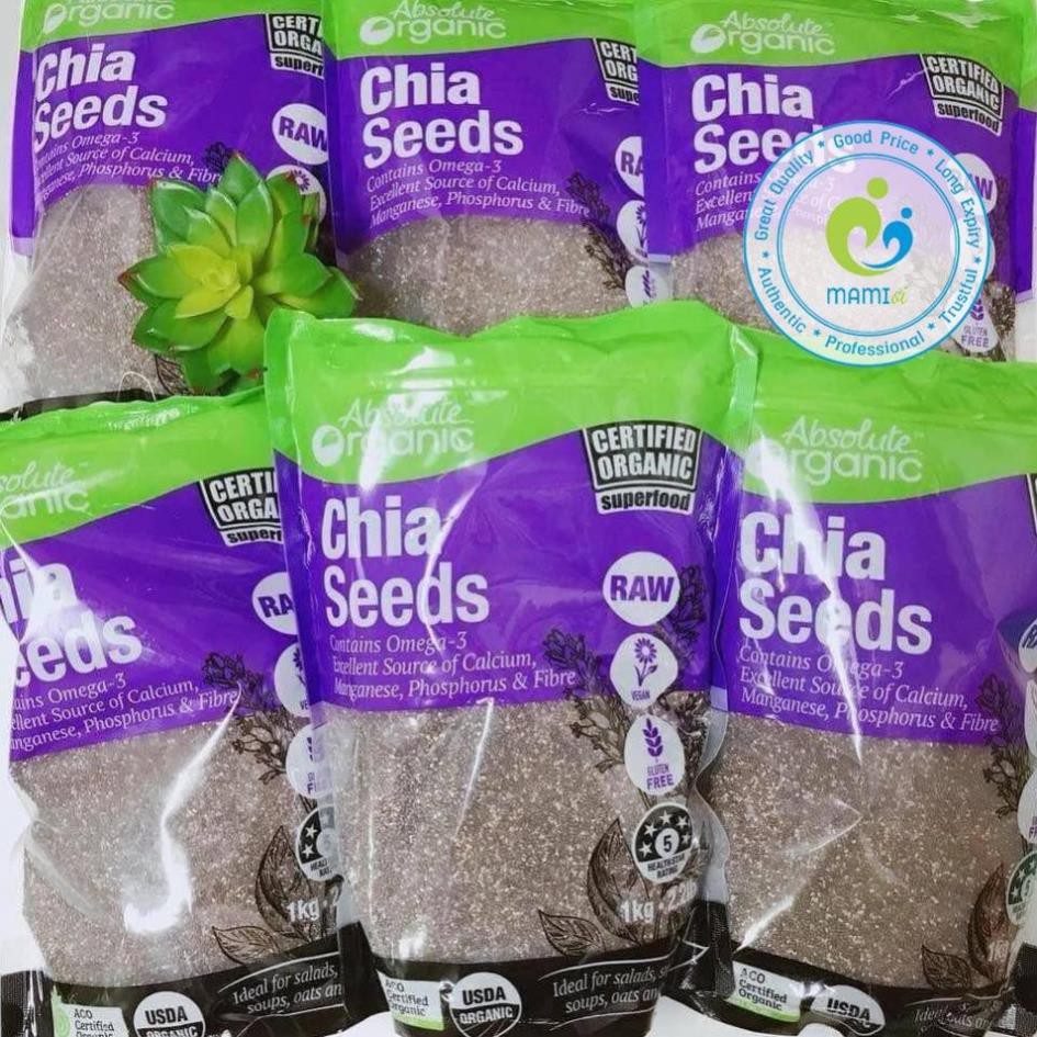 Hạt Chia hữu cơ (1kg) hỗ trợ làm đẹp, da mịn màng, khỏe mạnh cho mọi lứa tuổi Absolute Organic Chia Seeds, Úc